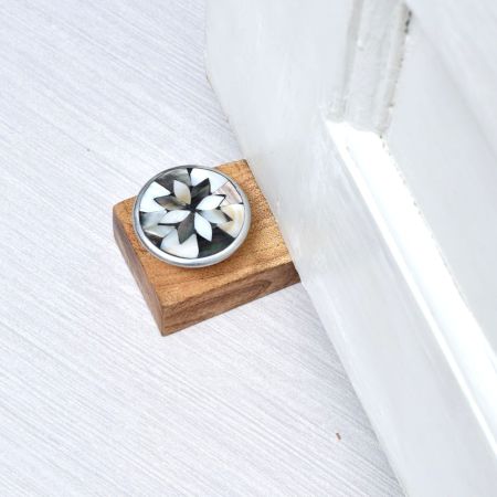 Grey and White Flower Mother of Pearl Wooden Door Stopper